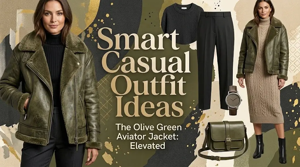 Smart casual outfit ideas - olive green aviator jacket womens