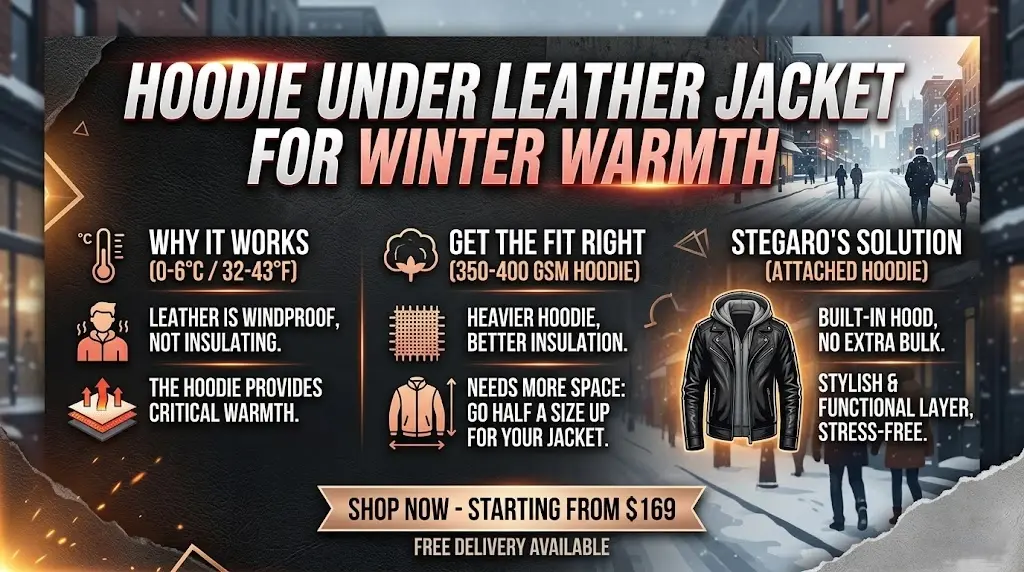 Look 4: Hoodie Under Leather Jacket for Winter Warmth