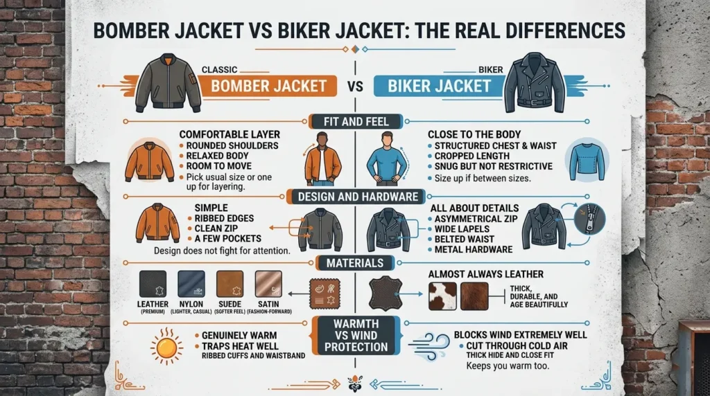 Bomber Jacket vs Biker Jacket: The Real Differences