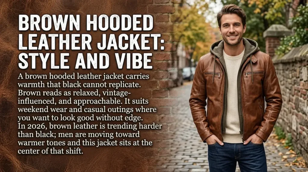 Brown Hooded Leather Jacket: Style and Vibe