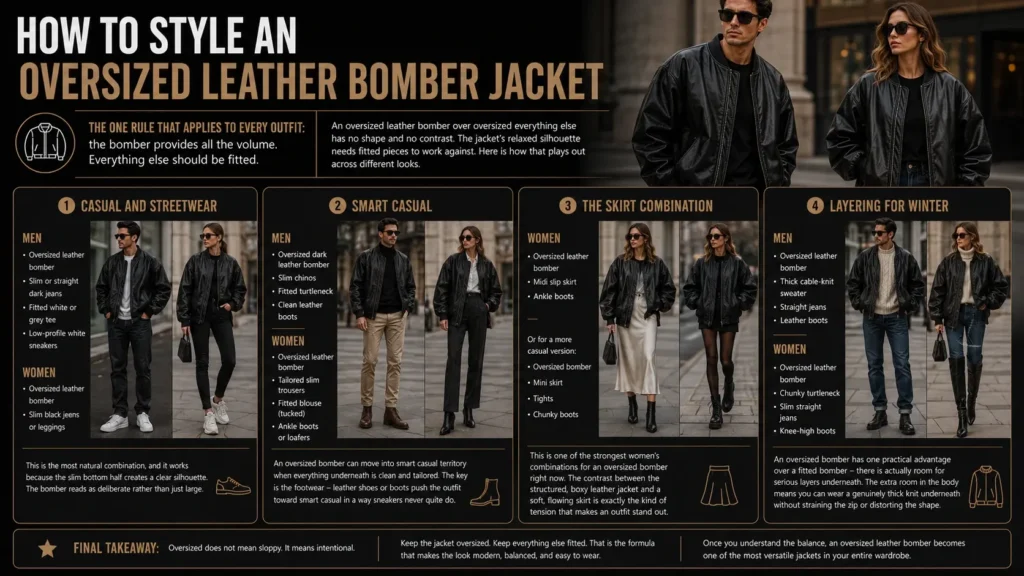 How to Style an Oversized Leather Bomber Jacket