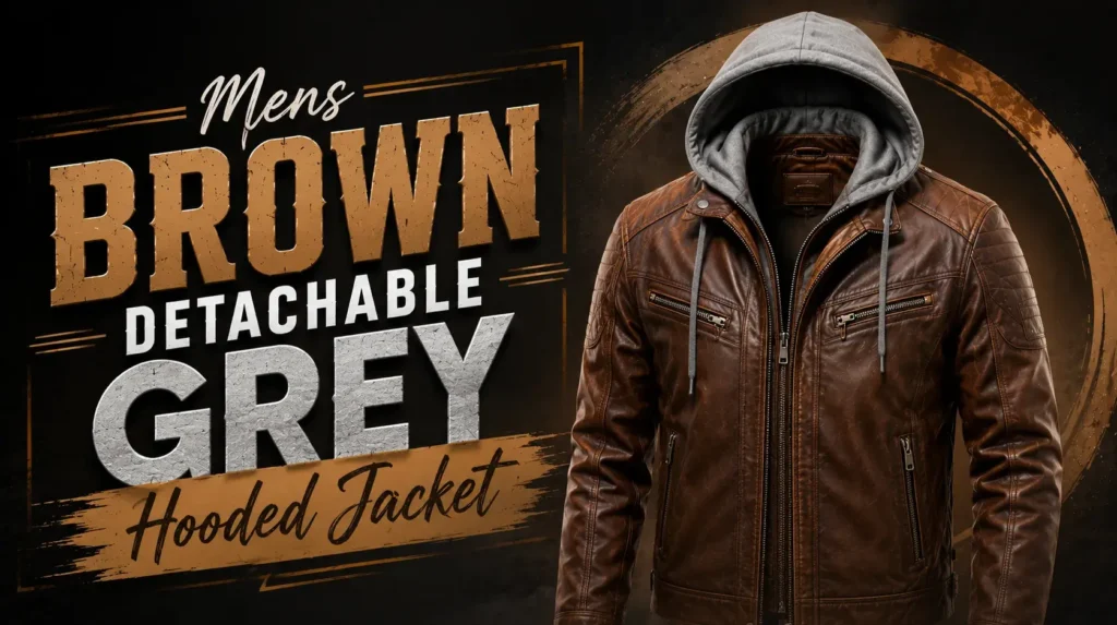 #5: Mens Brown Detachable Grey Hooded Jacket