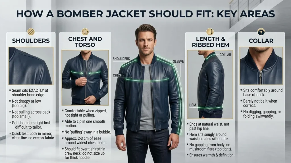 How a Bomber Jacket Should Fit: Key Areas
