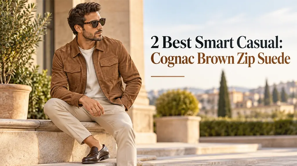 #2 Best Smart Casual: Cognac Brown Zip Suede