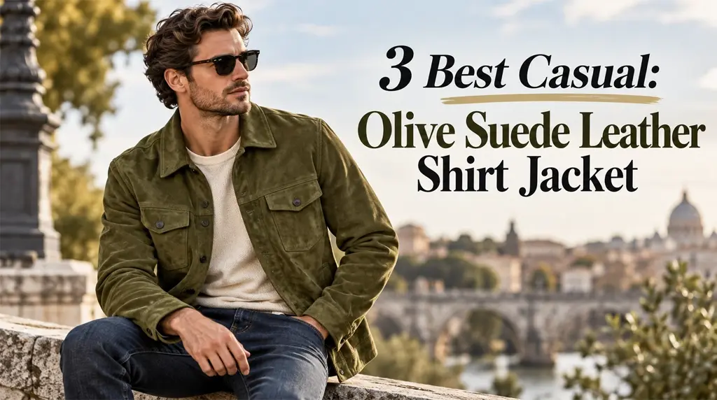 #3 Best Casual: Olive Suede Leather Shirt Jacket
