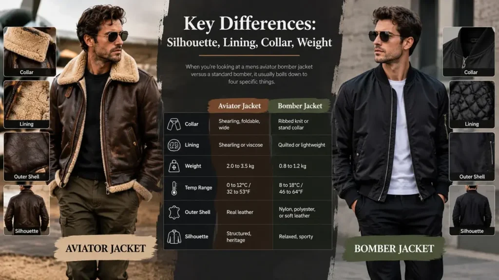 Key Differences: Silhouette, Lining, Collar, Weight