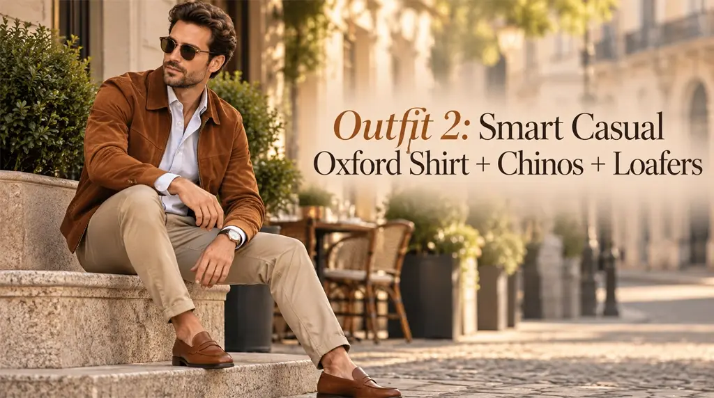 Outfit 2: Smart Casual Oxford Shirt + Chinos + Loafers