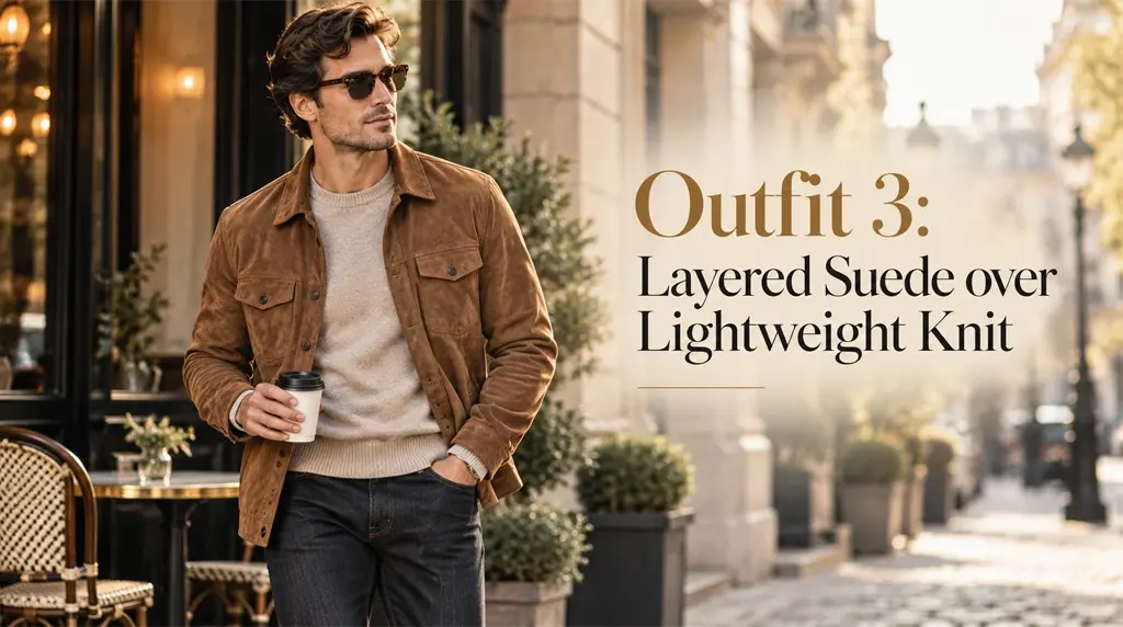 Outfit 3: Layered Suede over Lightweight Knit