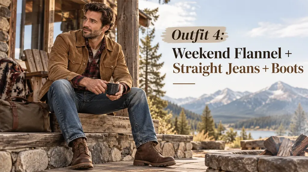 Outfit 4: Weekend Flannel + Straight Jeans + Boots