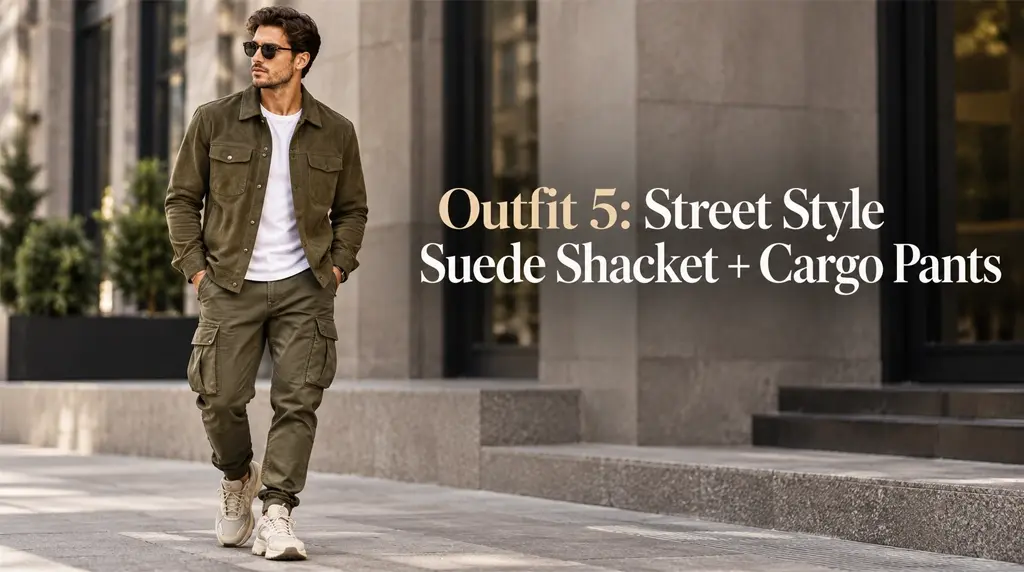 Outfit 5: Street Style Suede Shacket + Cargo Pants