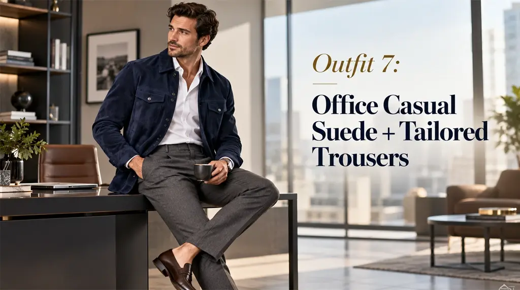 Outfit 7: Office Casual Suede + Tailored Trousers