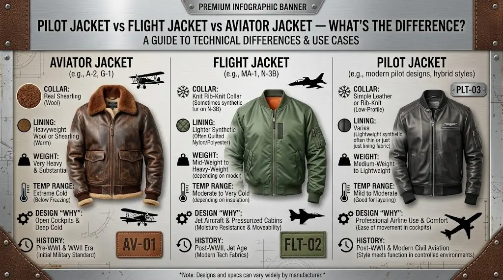 Pilot Jacket vs Flight Jacket vs Aviator Jacket: What's the Difference?