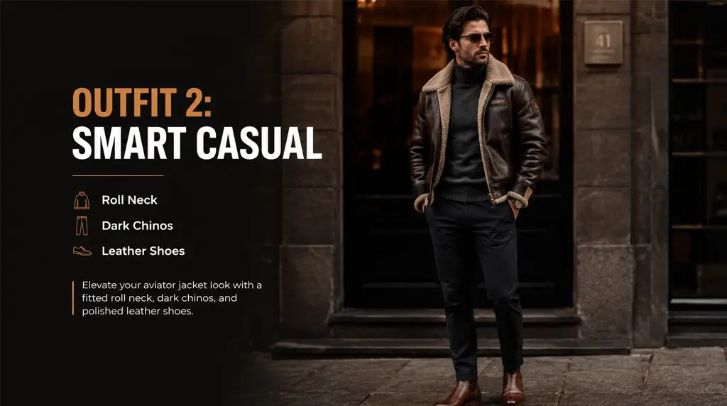 Outfit 2: Smart Casual: Roll Neck + Dark Chinos + Leather Shoes