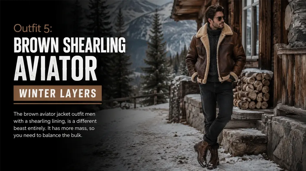 Outfit 5: Brown Shearling Aviator + Winter Layers