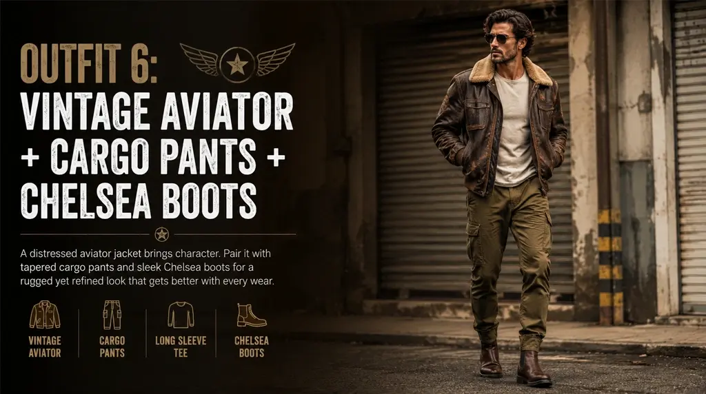 Outfit 6: Vintage Aviator + Cargo Pants + Chelsea Boots