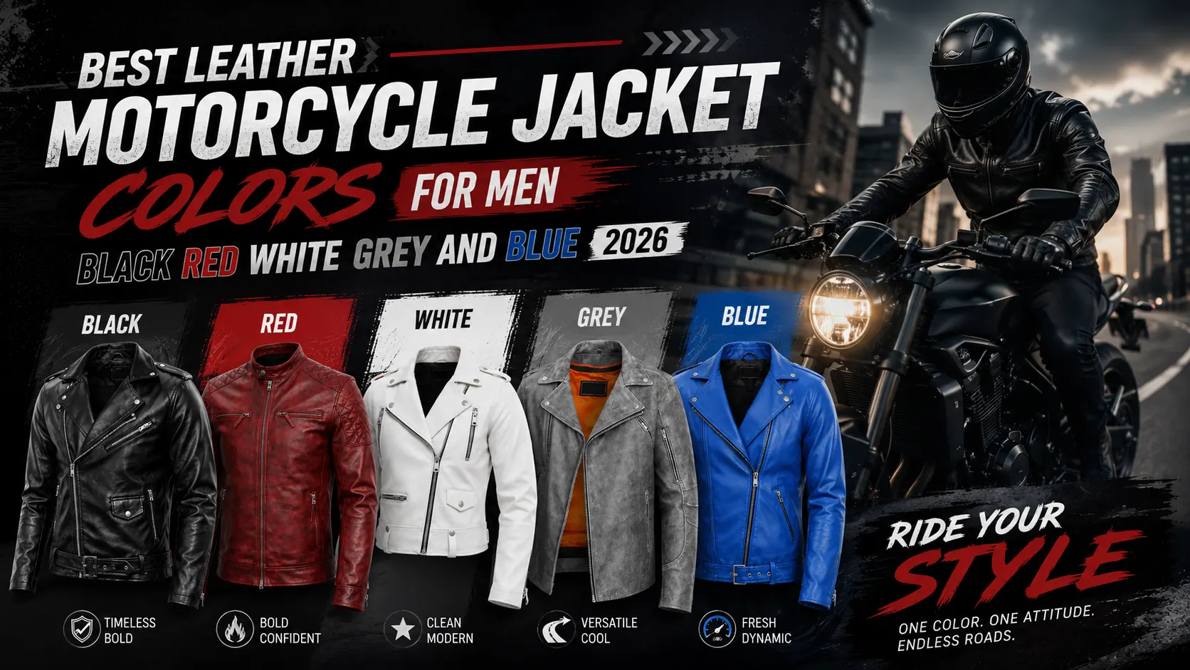 Best Leather Motorcycle Jacket Colors For Men Black Red White Grey And Blue 2026