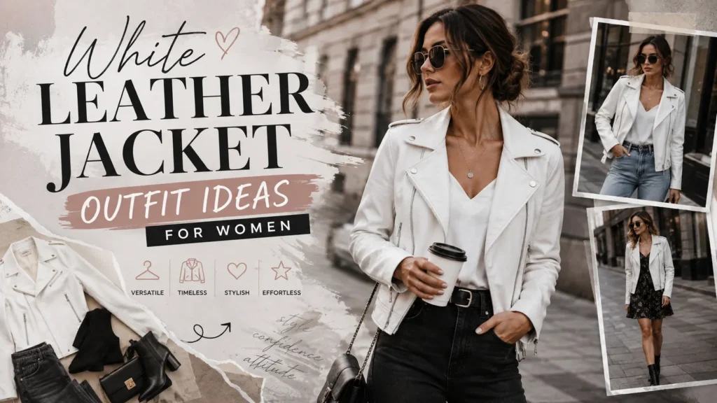 White Leather Jacket Outfit Ideas for Women