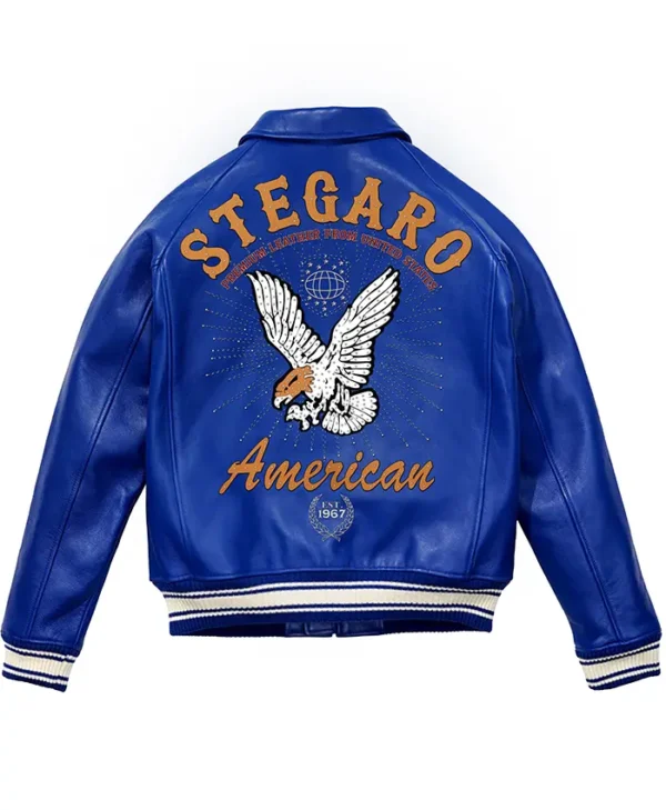 Stegaro American Blue Studded Leather Jacket Back