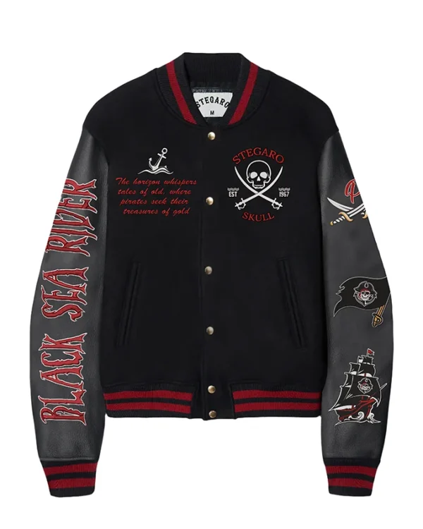 Stegaro Pirate Sea Rider Black Varsity Jacket