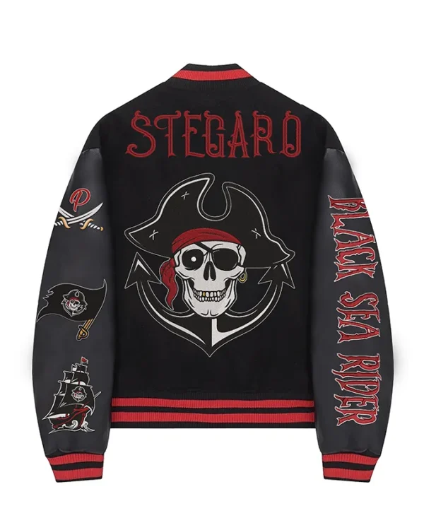 Stegaro Pirate Sea Rider Black Varsity Jacket Back