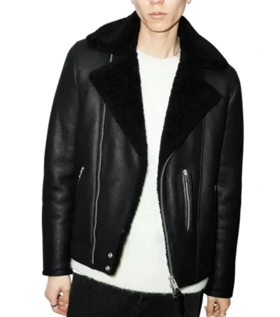 Black Aviator Style Shearling Jacket
