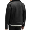 Black Aviator Style Shearling Jacket Back