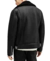 Black Aviator Style Shearling Jacket Back