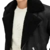Black Aviator Style Shearling Jacket Closer