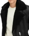 Black Aviator Style Shearling Jacket Closer