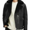 Black Aviator Style Shearling Jacket For Sale