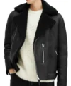 Black Aviator Style Shearling Jacket For Sale