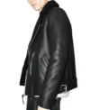 Black Aviator Style Shearling Jacket Side Look