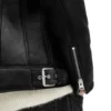 Black Aviator Style Shearling Jacket Zipper