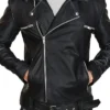 Black Belted Biker Style Leather Jacket for Men Front