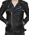 Black Belted Biker Style Leather Jacket for Men Front