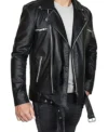 Black Belted Biker Style Leather Jacket for Men Look
