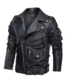 Black Biker Leather Jacket with Multi Pockets