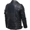 Black Biker Leather Jacket with Multi Pockets Back