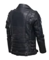 Black Biker Leather Jacket with Multi Pockets Back
