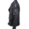 Black Biker Leather Jacket with Multi Pockets Side Look