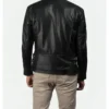 Black Cafe Racer Leather Jacket with White Shoulder Stripes Back
