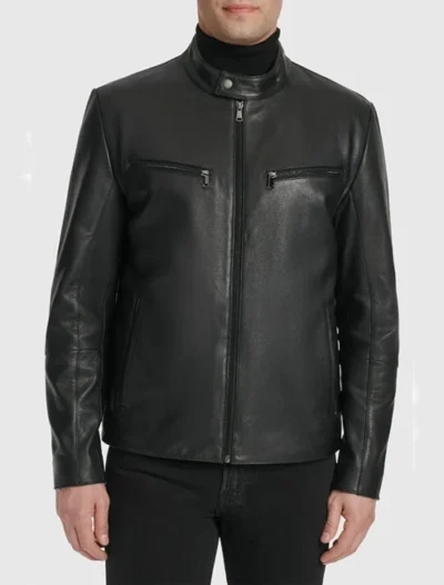 Black Cafe Racer Motorcycle Leather Jacket
