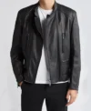 Black Cafe Racer Style Leather Jacket for Men