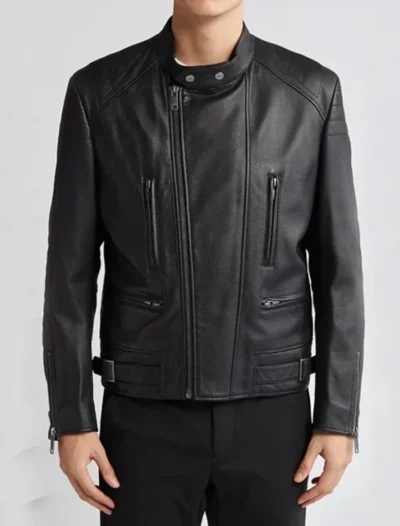 Black Cafe Racer Style Leather Jacket for Mens