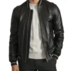 Black Leather Bomber Jacket