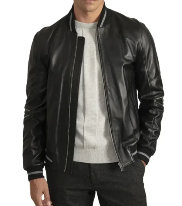 Black Leather Bomber Jacket