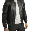 Black Leather Bomber Jacket For Sale