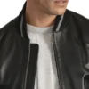 Black Leather Bomber Jacket Front