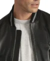 Black Leather Bomber Jacket Front