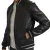 Black Leather Bomber Jacket Side Look
